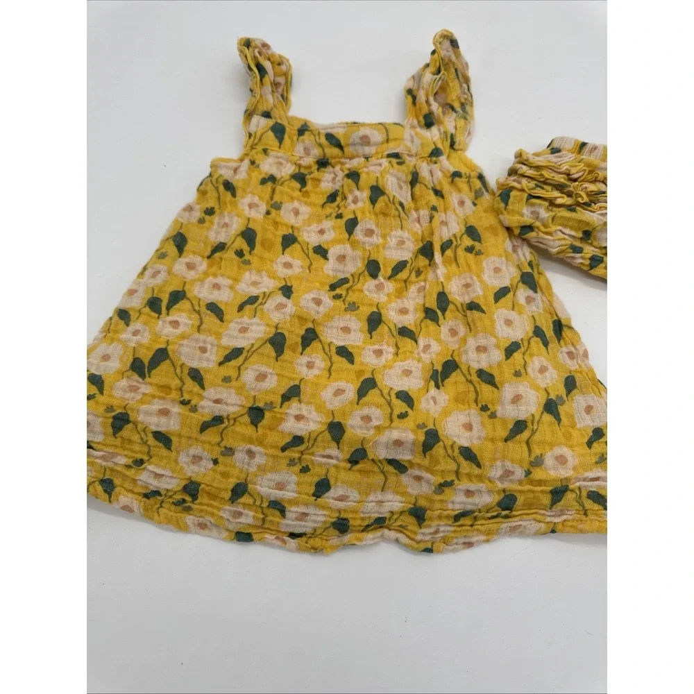 Angel Dear Baby Girl Yellow Floral Cotton Dress‎ And Diaper Cover 6-12  Month